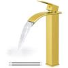 Airuida Oro spazzolato Cascata Alta Bagno Nave Lavello Rubinetto Moderno Bagno Vanity Rubinetto Singolo Maniglia Singola Foro Fattoria Bar Miscelatore Rubinetto Lavabo Deck Mount