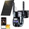 Abiso 4K - Telecamera di sorveglianza WiFi esterna senza fili con doppio obiettivo/solare fotocamera/batteria, monitoraggio automatico, colore notturno, sirena, audio bidirezionale, PIR&Rilevamento