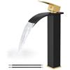 Airuida Cascata Bagno Alto Vessel Rubinetto Nero Opaco e Oro Spazzolato Vanity Sink Rubinetto Moderno Foro Singolo Maniglia Fattoria Lavabo Deck Mounted Miscelatore Lavabo