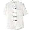 ThiCc Camicia da uomo in stile cinese tang, elegante, vestibilità larga, a maniche corte, con colletto alla coreana, tradizionale, con nodo cinese, comoda tunica per abbigliamento casual quotidiano, bianco,