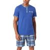 Litherday Pigiama Uomo Estivo 2 Pezzi in Cotone T-Shirt Henley Maniche Corte e Pantaloncini a Quadri Freschi e Morbidi per Casa Notte e Estate Blu Navy+Pantaloni Blu Cobalto S