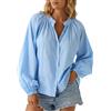 Cicy Bell Camicetta da donna con maniche a sbuffo, oversize, scollo rotondo, abbottonata, a maniche lunghe, estiva, top casual, tunica copricostume, Nero , XL