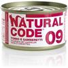Generico Natural Code Cibo Umido Sfilaccetti per Gatti, alimento completo per gatti adulti di tutte le taglie e razze, N 09 Tonno e Gamberetti, 12 scatolette da 85 grammi l'una, 12x85 gr.