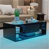 BLSYHDH Tavolino nero lucido con 4 lastre di vetro temperato,Tavolino nero con LED,Tavolino da salotto moderno con 1 cassetti,alto lucido tavolo da soggiorno, tavolino da caffè (nero, 100 x 50 x 35)