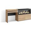 Skraut Home | Tavolo da toeletta | Tavolo da Trucco, stoccaggio | 177x75x35 cm | Con cassetto | Camino elettrico XXL | Stile moderno | Rovere