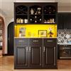 NNJN Armadietto da cucina (120 × 40 × 180 cm), buffet di cucina alto, multiuso a buffet, armadietto per snack, mobili con tre ante, tre cassetti e illuminazione a LED, nero