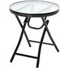 Outsunny Tavolo da Giardino Pieghevole in Metallo con Ripiano in Vetro e Blocco di Sicurezza, Φ45x50cm Nero