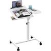 OXFENSEE Tavolo per computer portatile regolabile in altezza, regolabile in altezza, piccolo tavolino da scrivania mobile con ruote, con slot per tablet (bianco, 60x40x59-89cm)