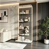BIYFSDS Vetrina in vetro con LED, vetrinetta a colonna in vetro con 5 ripiani a 2 ante e serratura, armadio moderno per lenti da collezione, VetRine esposizione a colonna vetrina per soggiorno (bianco 6B)