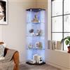 FEEOHOME Vetrinetta in vetro con LED, vetrinetta da collezione Pentagono, vetrinetta in vetro trasparente con 4 livelli con 1 porta, vetrinetta moderna a colonna in vetro temperato per soggiorno, camera da