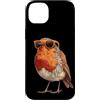 Robin Bird Outfit Custodia per iPhone 14 Plus Grafica divertente con pettirosso con gli occhiali