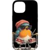 Rocking Robin Bird Outfit Custodia per iPhone 15 Drumming Robin Bird Costume con batteria e look fresco
