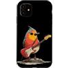 Rocking Robin Bird Outfit Custodia per iPhone 11 Grumpy Robin Bird con chitarra elettrica per gli amanti delle piume