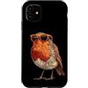 Robin Bird Outfit Custodia per iPhone 11 Grafica divertente con pettirosso con gli occhiali