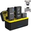 NEEWER CM28 Microfono Lavalier Wireless con Anti Rumore Smart, Registrazione Non Compressa a 48kHz/16bit per 9h, Portata 200m, Memoria 4GB per iPhone Android Fotocamera,1 RX+ 2 TX + Custodia Ricarica