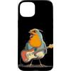 Rocking Robin Bird Outfit Custodia per iPhone 15 Plus Costume da pettirosso canto con chitarra elettrica e piuma