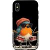 Rocking Robin Bird Outfit Custodia per iPhone X/XS Drumming Robin Bird Costume con batteria e look fresco
