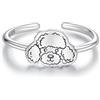 Qings Anello Cane Argento Sterling 925 Anello Barboncino Aperto Regolabile per Donne Regali di Gioielli per Amanti dei Cani: Con Temi di Cane Carino e Animali Domestici