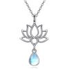 ONEFINITY Collana con ciondolo a forma di fiore di loto, in argento Sterling, ideale come regalo per guarigione buddista, 22mm*17mm, Argento sterling, Pietra di luna simulata