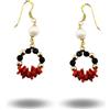 gioiellitaly Orecchini lunghi cerchio corallo rosso naturale ematite perla acqua dolce onice nero chiusura gancio monachella gioiello donna ragazza gioiello artigianale
