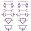 CASSIECA 6 Paia 14G Piercing Capezzoli per Donna Viola Barre per Capezzoli Gioielli per Piercing Capezzolo Acciaio Chirurgico Barbell Piercing Carino Dangly Barbells Cuore Corpo Piercing Barbell