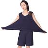 STJDM Camicia da Notte,Pigiama da Donna Set di Grandi Dimensioni in Cotone Elasticizzato Confortevole Abito da casa Pigiama Estivo 6XL Blu Navy