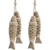 Generic Decorazione a forma di pesce in legno, 4 pezzi, ornamenti da appendere a forma di pesce, decorazione , rustica intagliata a mano, decorazione da parete per interni, esterni, patio, portico,