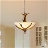 VTAMng Lampadario corna 3 luci retrò rustico Luce a sospensione cervo finto Lampada a soffitto di corna di resina Lampada con paralume a ciotola di vetro smerigliato cucina bar caffè soggiorno