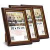3-B Confezione da 3 Cornici per foto BARI RUSTICO - marrone scuro/oro - 10x15 cm cornice in legno esotico con vetro acrilico