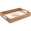Decorasian Vassoio vintage in rattan con conchiglia a mosaico - Vassoio decorativo e vassoio da portata con manico in stile boho - Dimensioni 32 cm x 22 cm