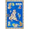 VKZ Telo Mare Microfibra 100x180 cm Mappa Sicilia Decorativa Colorata Stile Mediterraneo Asciugatura Rapida Leggero Morbido Telo Spiaggia Grande Piscina
