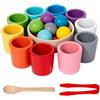 HTU Palline Arcobaleno in Tazza Gioco Montessori di Abbinamento in Legno per Bambini dai 3 Anni