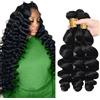 Shoaiye Human Hair Bundles Loose Deep Wave Capelli Veri Tessitura Unprocessed Remy Machine Weave Extensions Double Weft #1B Natural Black Color 30 30 30 Inch