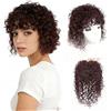 EREE HAIR Topper per capelli umani ricci da donna con frangia, copertura 360° 3D, 15 x 15 cm, base in pizzo rosa, 25 cm, da donna, con clip, per diradare i capelli, capelli grigi castano scuro