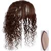 ZBYXPP Topper per capelli umani da donna, ricci ondulati 5,1X5,5 Parte centrale con clip in seta nella parte superiore dei capelli con frangia(Brown,Hair 40cm)