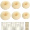 CORTNEY Ciambella per Chignon Set, 6 Pezzi Beige Chignon a Ciambella, 30 Forcine per Capelli Biondi a Forma di U, per Acconciature Ciambella Chignon Capelli, Ballerine Bambini Ragazze e Donne