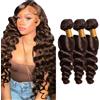 Shoaiye Human Hair Bundles Loose Deep Wave Capelli Veri Tessitura Unprocessed Remy Machine Weave Extensions Double Weft Color #4 Chocolate Brown 16 18 20 Inch