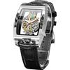 FORSINING Orologio da uomo di lusso a scheletro cavo retrò splendido ingranaggio intaglio design rettangolare Tonneau quadrante grande cinturino in pelle e cinturino in acciaio inossidabile orologio