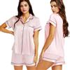 LONXU Set Pigiama da Donna in Raso a Pois, Set Corto, Rosa Tinta Unita., XL