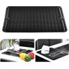 KitchenRaku Tappetino scolapiatti 30x40cm, Resistente al calore,Sottobicchieri in silicone antiscivolo, Presine, Tovaglietta, Ripiano per cucchiai (Nero)