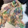 BYSIFA Sciarpa di seta verde 100% da donna Scialle invernale Rose Design Sciarpe di seta pura da donna Avvolge Scialle da spiaggia alla moda Coprispalle Sciarpa rosa