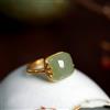 NONE PANJBJ Anello geometrico in argento sterling 925 con giada Hotan per le donne Ragazza regolabile retrò gioielli delicati regalo di compleanno Dropshipping