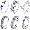 Pandach Vendita calda Moda 925 Anelli di colore argento Zircone blu Farfalla Foglia Fiore Irregolarità Anelli divisi per regali di gioielleria raffinata donna