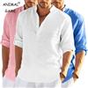 ANIMAL GAME T-shirt a maniche lunghe in lino da uomo nuova tinta unita camicia casual traspirante allentata camicie da uomo in cotone designer streetwear leggero