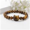 vinswet Occhio di tigre Testa di gatto Bracciale intagliato Pietra naturale Quarzi Agate Animale 8mm Perline rotonde Braccialetti elastici per donna Uomo Gioielli
