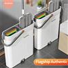 NONE JOYBOS Set Mop e Secchio Girevole a 360°, Mop Piatto Senza Mani per Pavimenti, Panni in Microfibra Lavabili, Uso Umido e Asciutto con Raschietto, Mop per Pulizie Domestiche