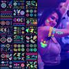 NONE 12/24 pz Luminoso Tatuaggi Temporanei Adesivi UV Neon Fluorescente Glow in the Dark Per Il Corpo Viso Adesivi Del Tatuaggio Accessori Del Partito