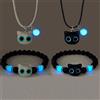 konminry Simpatico acrilico nero bianco gatto coppia braccialetto collana che si illumina al buio braccialetti di perline per donne uomini ragazze ragazzi