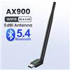 kebidu WIFI 6 AX900 Adattatore USB Bluetooth 5.4 Scheda di rete wireless 2.4G e 5GHz Antenna Wi-Fi USB per PC/laptop Win10/11 Driver gratuito