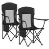 SONGMICS Set di 2 sedie da campeggio traspiranti, sedie pieghevoli da esterno con schienale alto, braccioli regolabili, portabicchieri, carico 150 kg, per giardino, patio, nero inchiostro/grigio